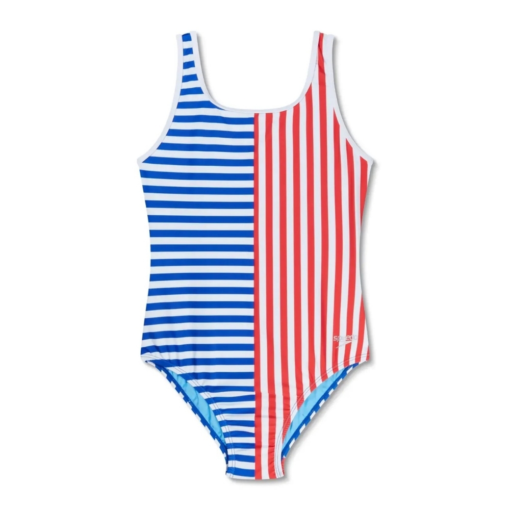 Speedo USA Girls Striped Cobalt Swimsuit Chlorine Resistant Size 12 NWT